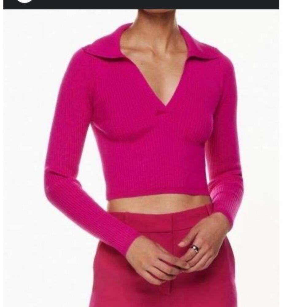 Aritzia Pink Ribbed V-Neck Blouse